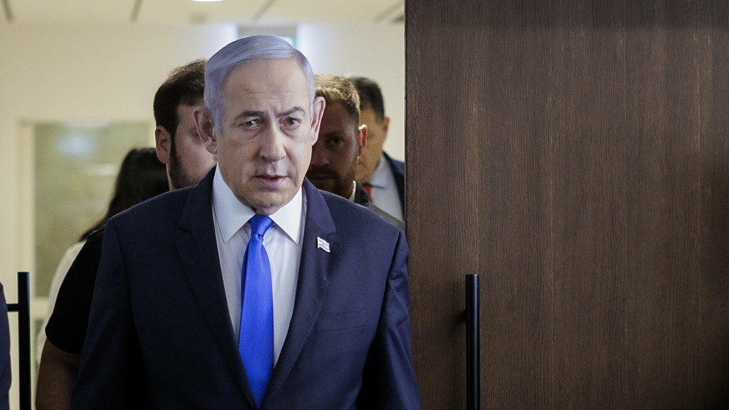 Israeli Prime Minister Benjamin Netanyahu comes to a meeting in Jerusalem, Israel, April 17, 2024. /CFP