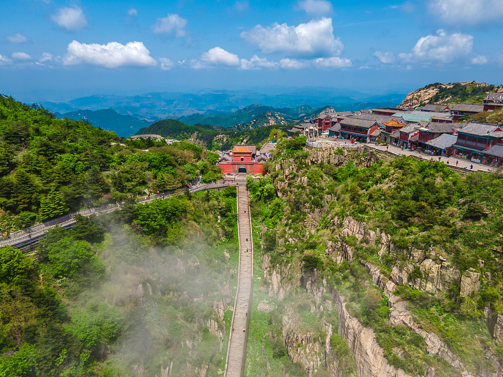A file photo shows a view of Taishan Mountain in Tai'an in east China's Shandong Province. /CFP
