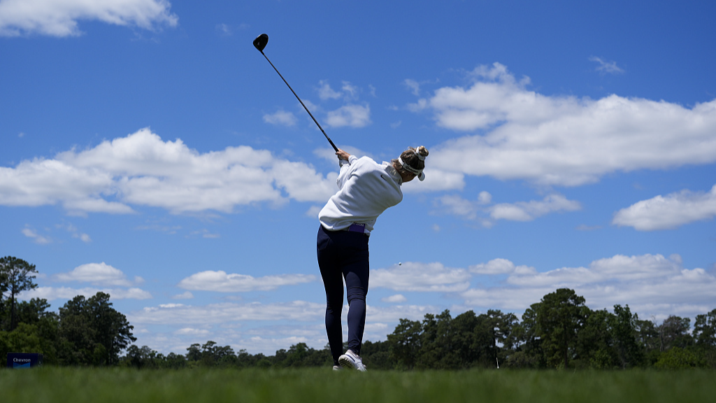 Nelly Korad hits a tee shot on the eighth hole during the final round of the LPGA golf tournament in The Woodlands, Texas, U.S., April 21, 2024. /CFP