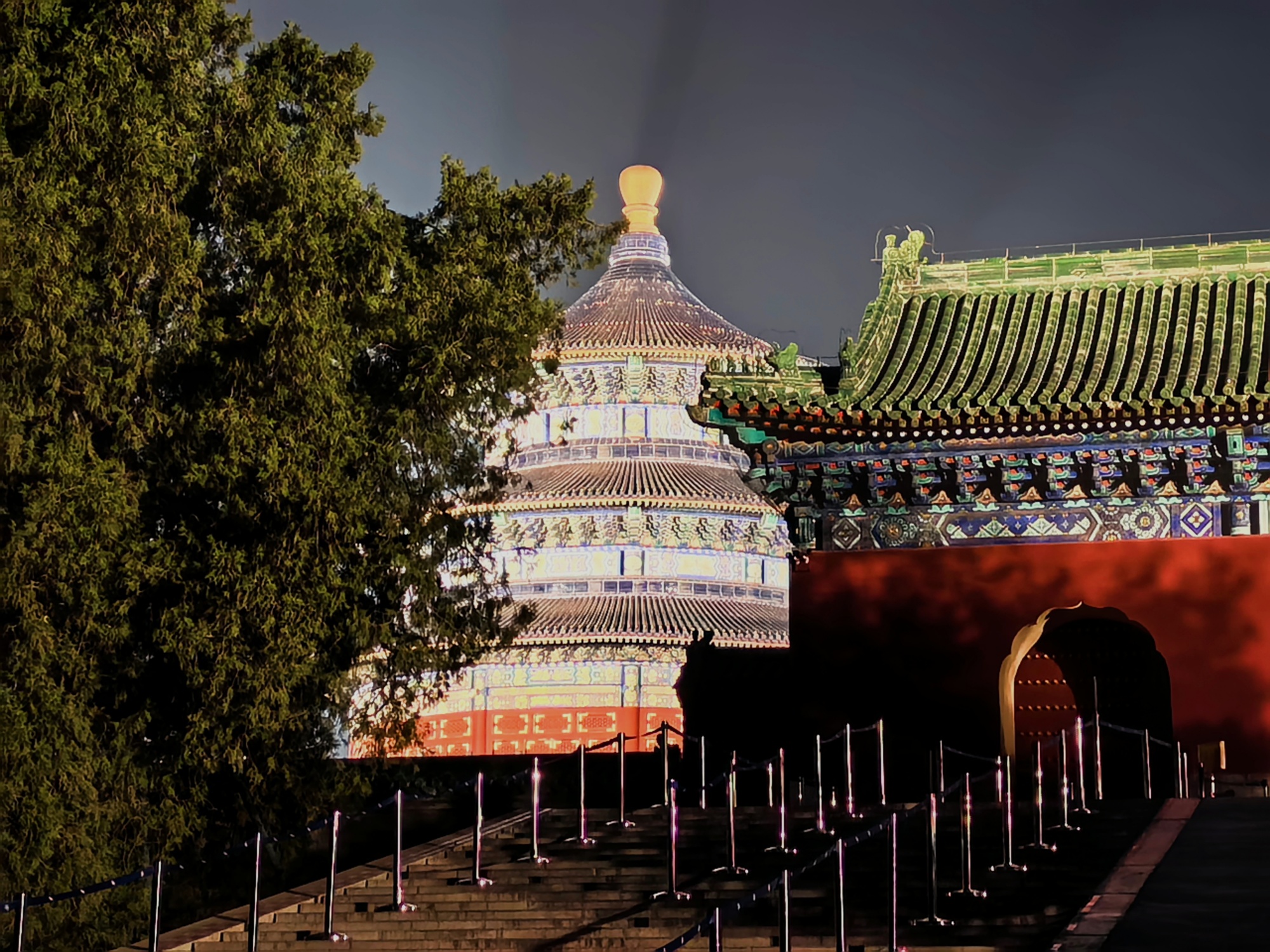 The Hall of Prayer for Good Harvests at the Temple of Heaven is seen illuminated in Beijing, on April 5, 2024. /CGTN
