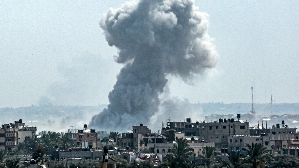 Smoke billows following Israeli bombardment north of Nuseirat in the central Gaza Strip on April 23, 2024. /CFP