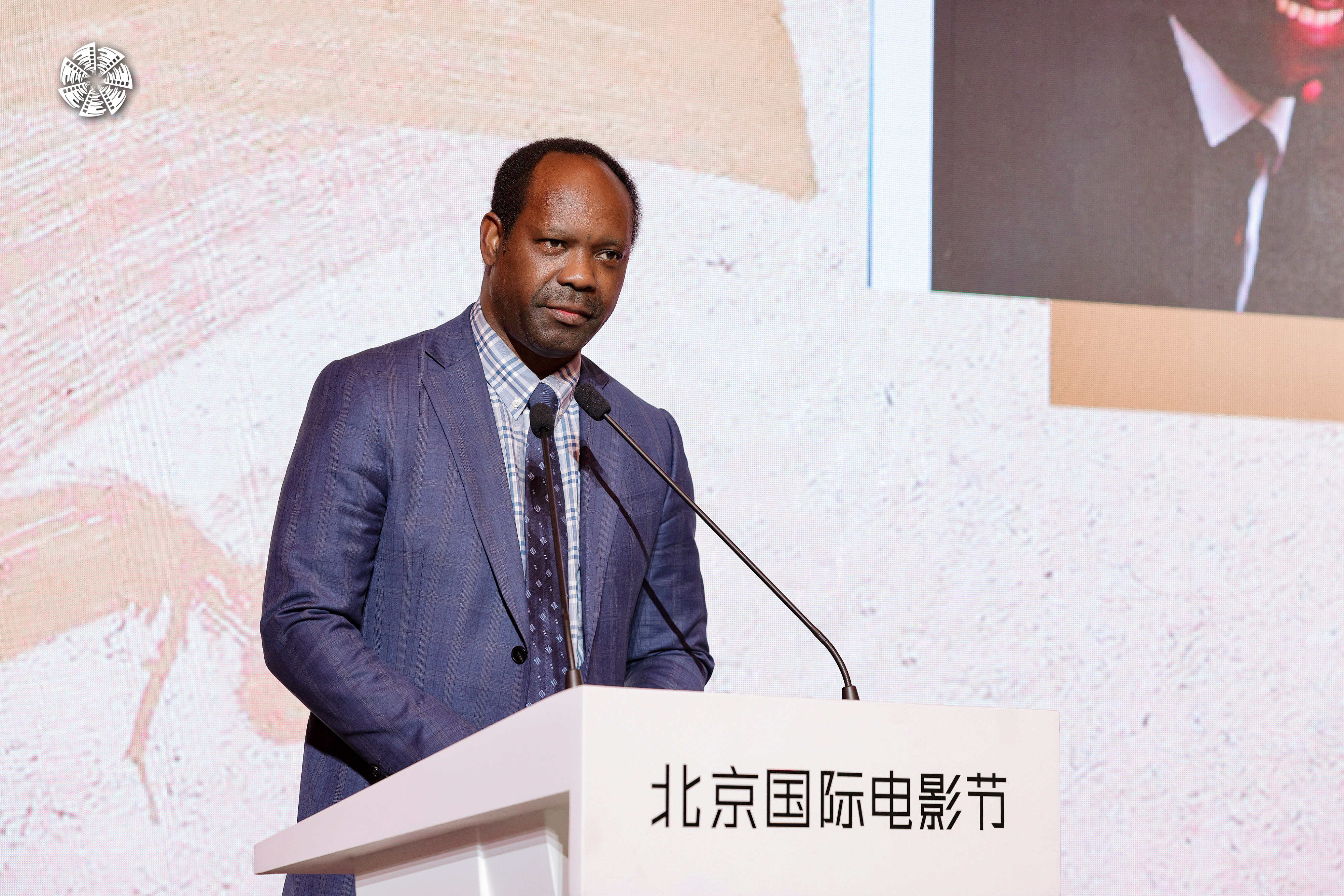 Conference organizer Luc Bendza speaks at the African Film Conference at the 14th Beijing International Film Festival in Beijing, April 22, 2024. /BJIFF