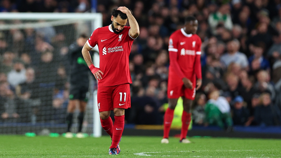 A dejected Mohamed Salah of Liverpool after their clash with Everton at Goodison Park in Liverpool, England, April 24, 2024. /CFP