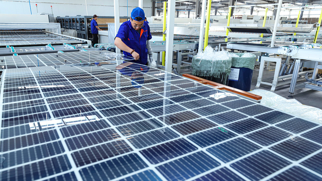 Inside a solar panel manufacturing factory in Zhangye, Gansu Province, China, April 16, 2024. /CFP