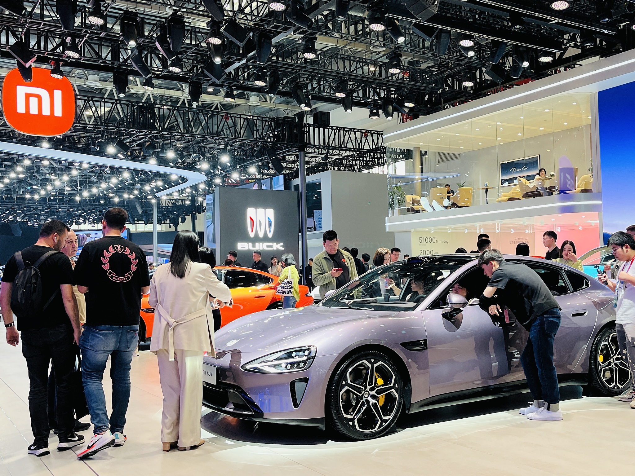 Xiaomi's SU7 is displayed at the 2024 Beijing International Automotive Exhibition in Beijing, capital city of China, April 26, 2024. /CFP