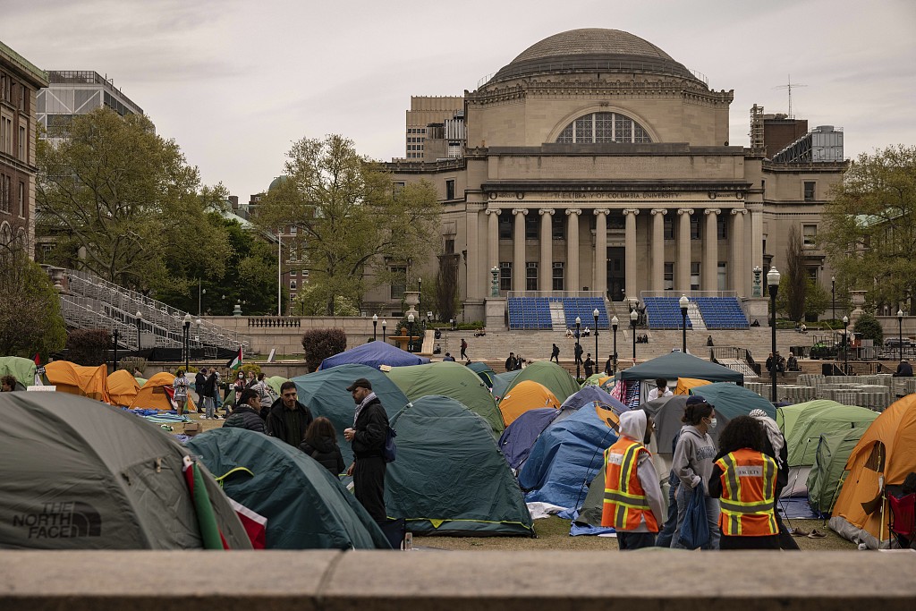 A Pro-Palestinian demonstration encampment is seen at the Columbia University in New York, U.S., April 27, 2024. /CFP