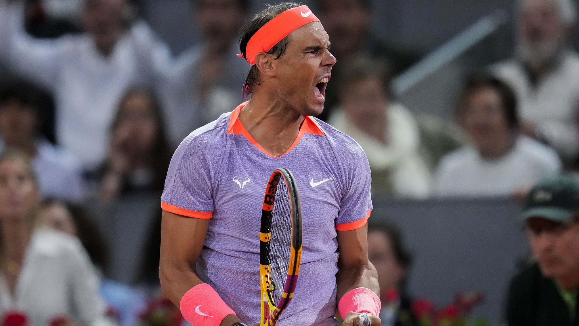 Rafael Nadal celebrates during the Madrid Open tennis tournament in Madrid, Spain, April 27, 2024. /CFP