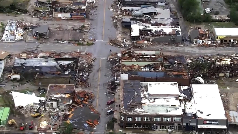 An image shows damage caused by a tornado in Sulphur, Oklahoma, United States, April 28, 2024. /CFP