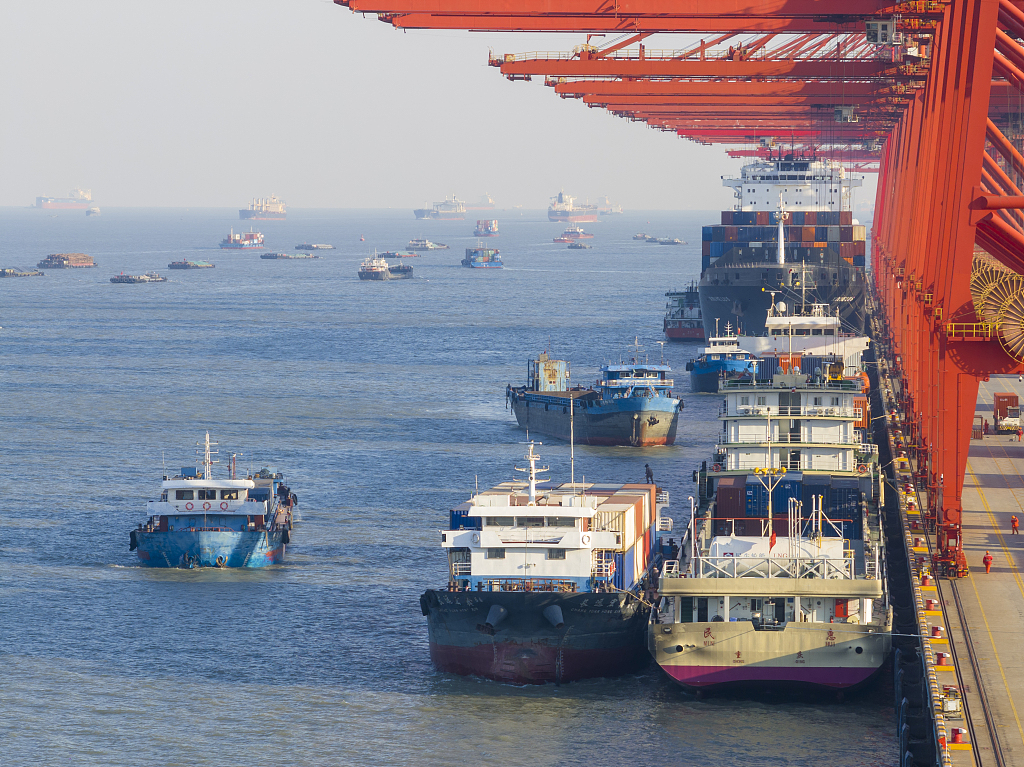 Ocean-going giants move in and out frequently, keeping the dockyard busy and orderly, Suzhou, Jiangsu Province, January 24, 2024./CFP 