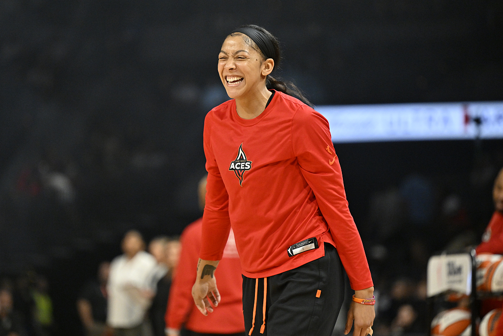 Candace Parker of the Las Vegas Aces during practice ahead of the WNBA game against the Dallas Wings at Michelob ULTRA Arena in Las Vegas, Nevada, July 5, 2023. /CFP 