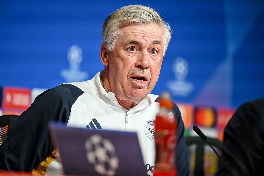 Carlo Ancelotti, manager of Real Madrid, attends the press conference ahead of the first-leg game of the UEFA Champions League semifinals against Bayern Munich at the Allianz Arena in Munich, Germany, April 29, 2024. /CFP 