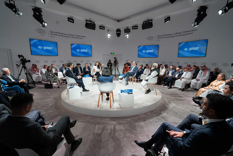 Saadia Zahidi, a managing director of the World Economic Forum, chairs a panel discussion at the special meeting in Riyadh, Saudi Arabia, April 29, 2024. /WEF photo