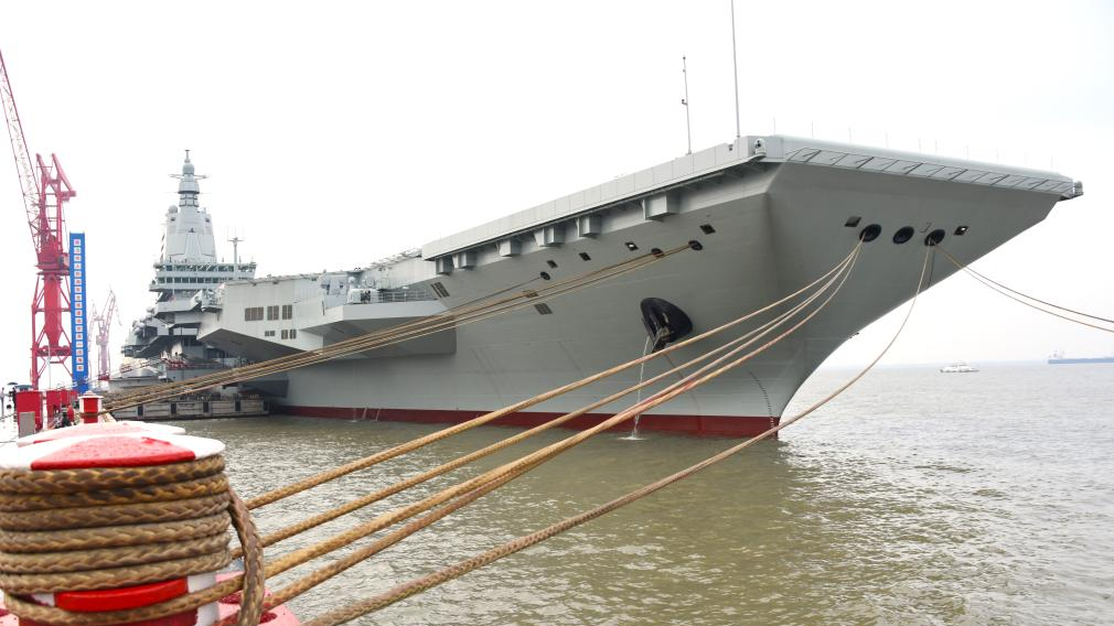 China's third aircraft carrier Fujian, with a designated hull number of 18, sets out for maiden sea trials from Shanghai Jiangnan Shipyard in east China's Shanghai, May 1, 2024. /Xinhua