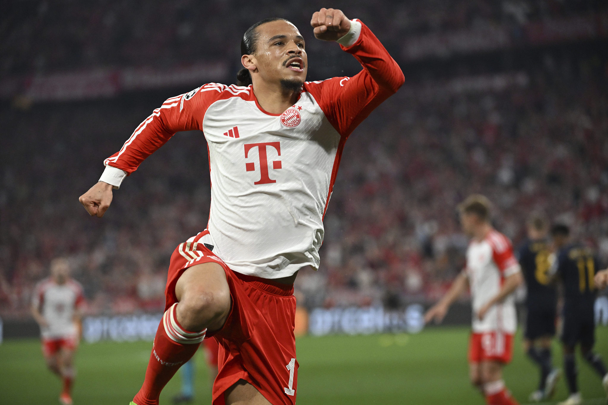 Bayern Munich's Leroy Sane reacts after scoring his side's first goal during their clash with Real Madrid in Munich, Germany, April 30, 2024. /CFP