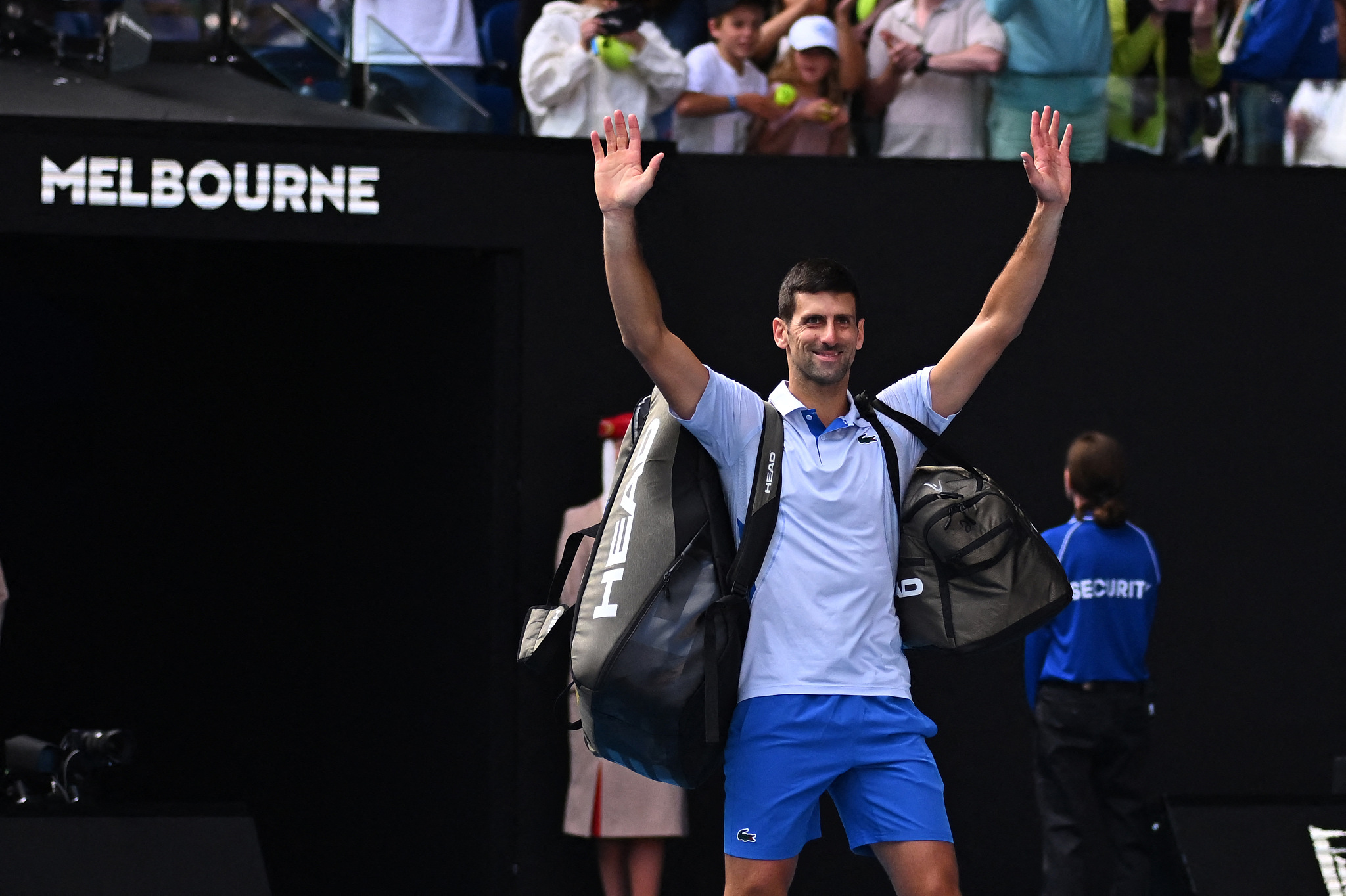 Novak Djokovic of Serbia bids farewell to fans after losing to Jannik Sinner of Italy (not pictured) during their men's singles semi-final at the Australian Open in Melbourne, Australia, January 26, 2024. /CFP