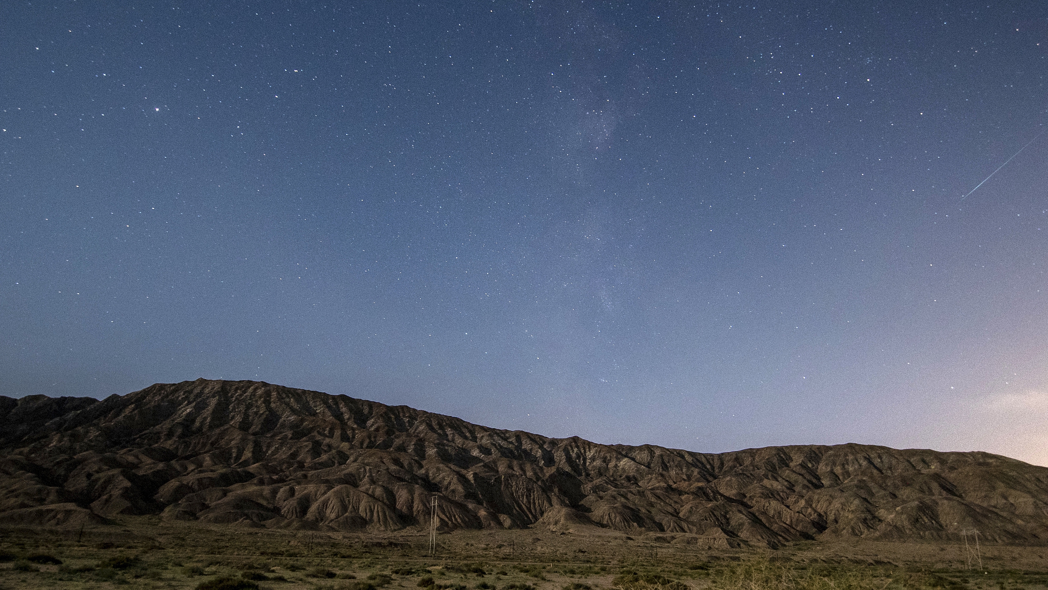 The Eta Aquarid meteor shower is seen in the sky of Bayingolin Mongol Autonomous Prefecture of Xinjiang Uygur Autonomous Region, China, July 30, 2021. /CFP