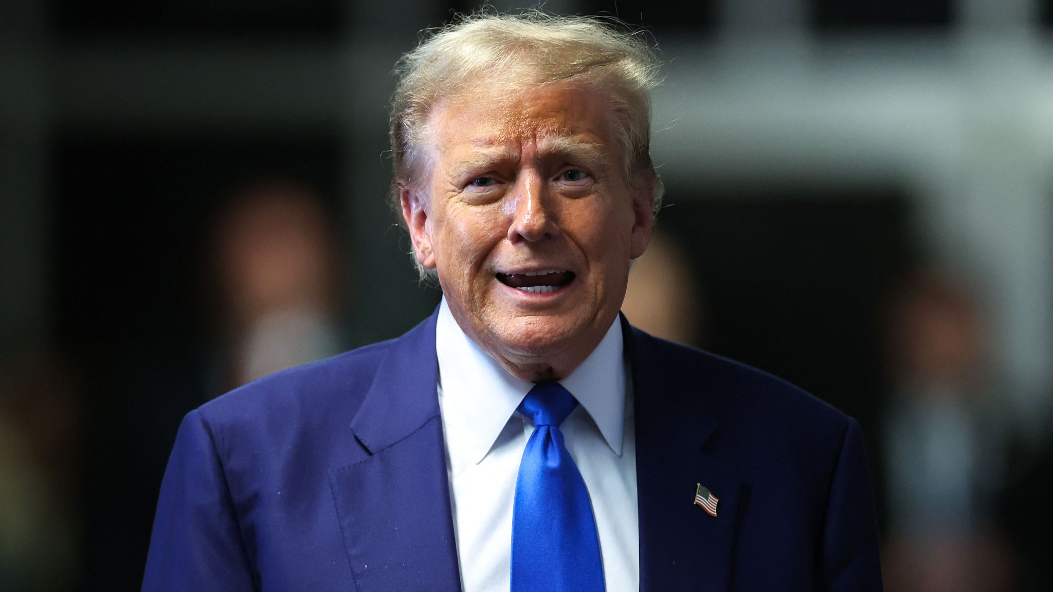 Republican presidential candidate Donald Trump speaks to reporters at the end of the day's proceedings in his criminal trial at the New York State Supreme Court in New York City, U.S., May 3, 2024. /CFP