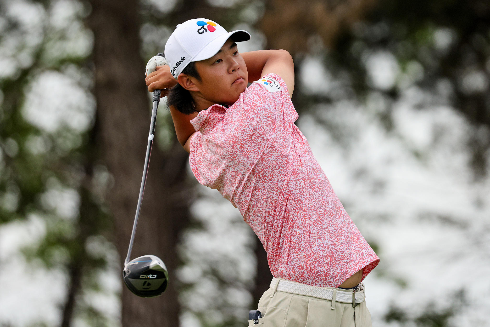 Kris Kim of England hits a tee shot on the 14th hole during the second round of the CJ CUP Byron Nelson golf event at TPC Craig Ranch in McKinney, U.S., May 3, 2024. /CFP