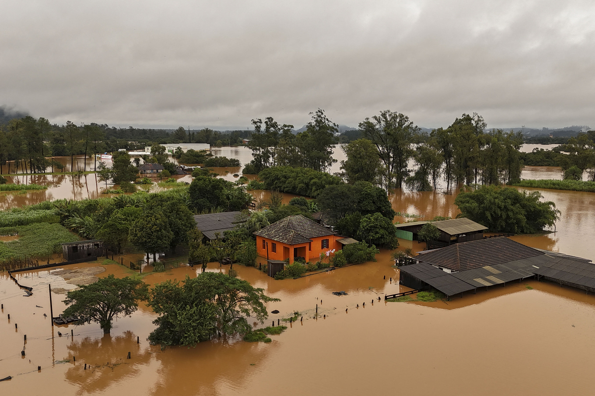Aerial view shows a flooded area of Capela de Santana, Rio Grande do Sul state, Brazil, May 2, 2024. /CFP