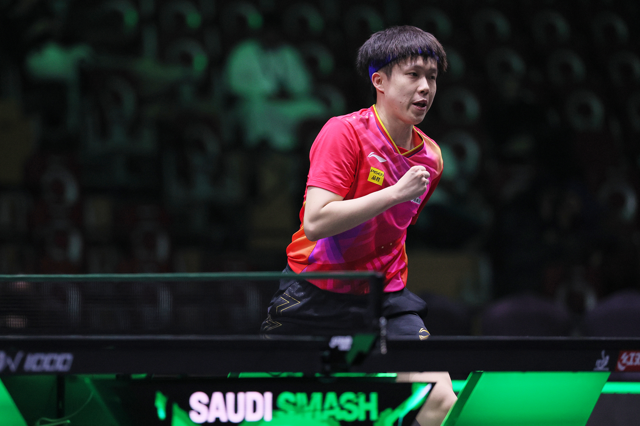 Wang Chuqin of China celebrates his win during the WTT Saudi Smash in Jeddah, Saudi Arabia, May 4, 2024. /CFP