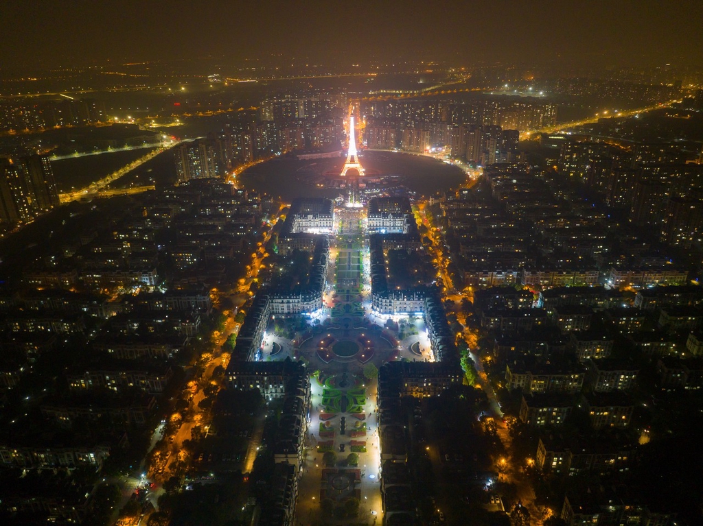 A night view of Tianducheng, a development that mimics the architecture and landmarks of Paris /IC