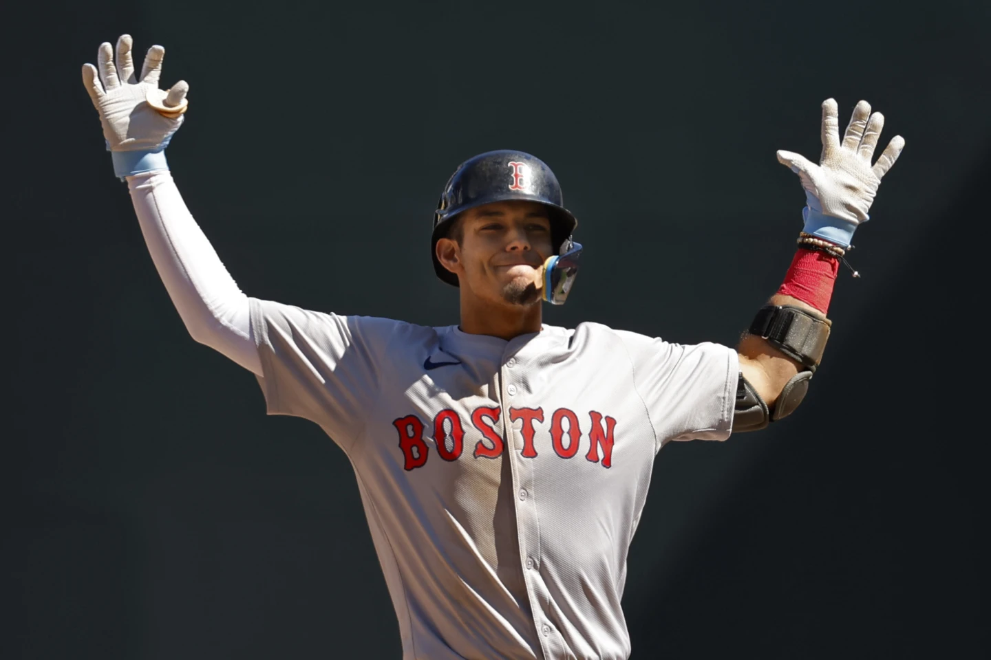 Vaughn Grissom of the Boston Red Sox celebrates after hitting a two-run double during the eighth inning in the game against the Minnesota Twins at Target Field in Minneapolis, Minnesota, May 5, 2024. /AP