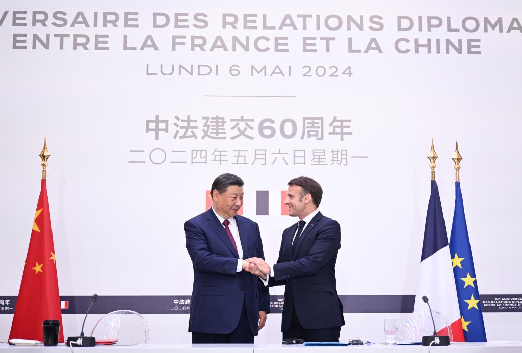 Chinese President Xi Jinping and his French counterpart, Emmanuel Macron, jointly meet the press, Paris, France, May 6, 2024. /Xinhua