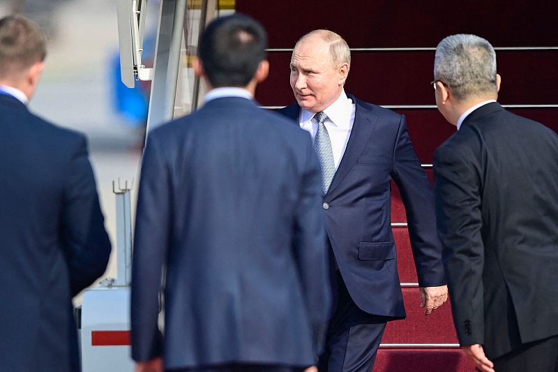 Russia's President Vladimir Putin arrives at Beijing Capital International Airport to attend the third Belt and Road Forum in Beijing, capital of China, October 17, 2023. /CFP