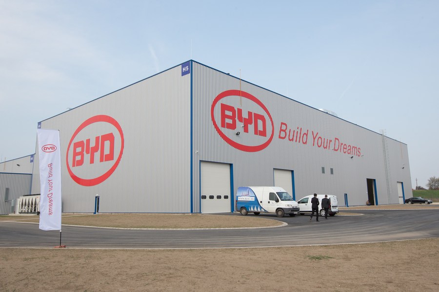 A BYD electric bus factory is seen in the northern Hungarian city of Komarom, April 4, 2017. /Xinhua