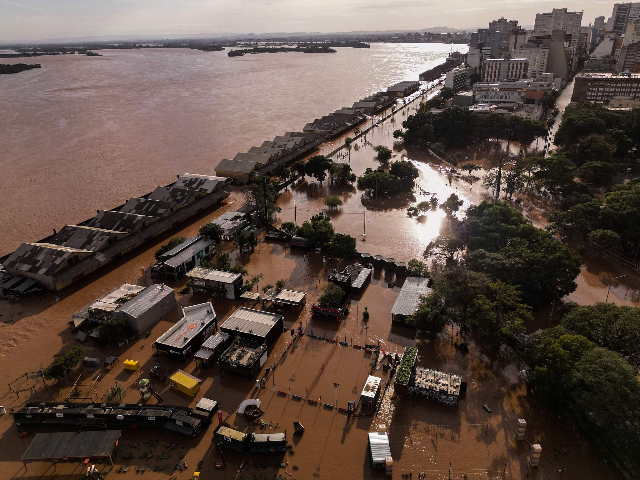 Aerial view of the flooded port area of Porto Alegre, Rio Grande do Sul state, Brazil, taken on May 8, 2024. /CFP