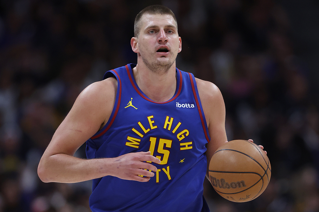 Nikola Jokic of the Denver Nuggets dribbles in Game 1 of the NBA Western Conference semifinals against the Minnesota Timberwolves at Ball Arena in Denver, Colorado, May 4, 2024. /CFP