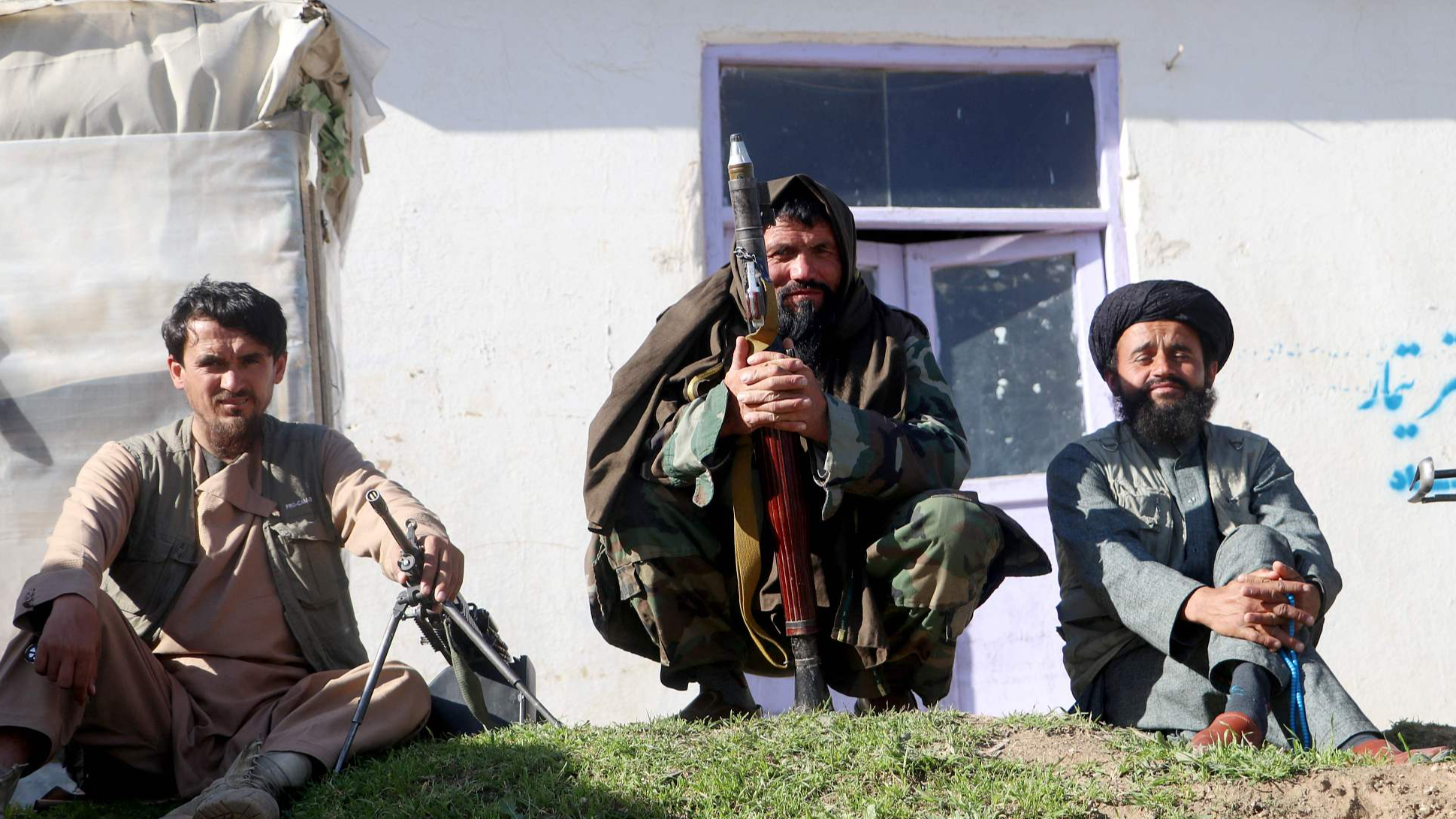 Armed Taliban security personnel in front of an outpost in Argo district, Badakhshan province, Afghanistan, May 5, 2024. /CFP