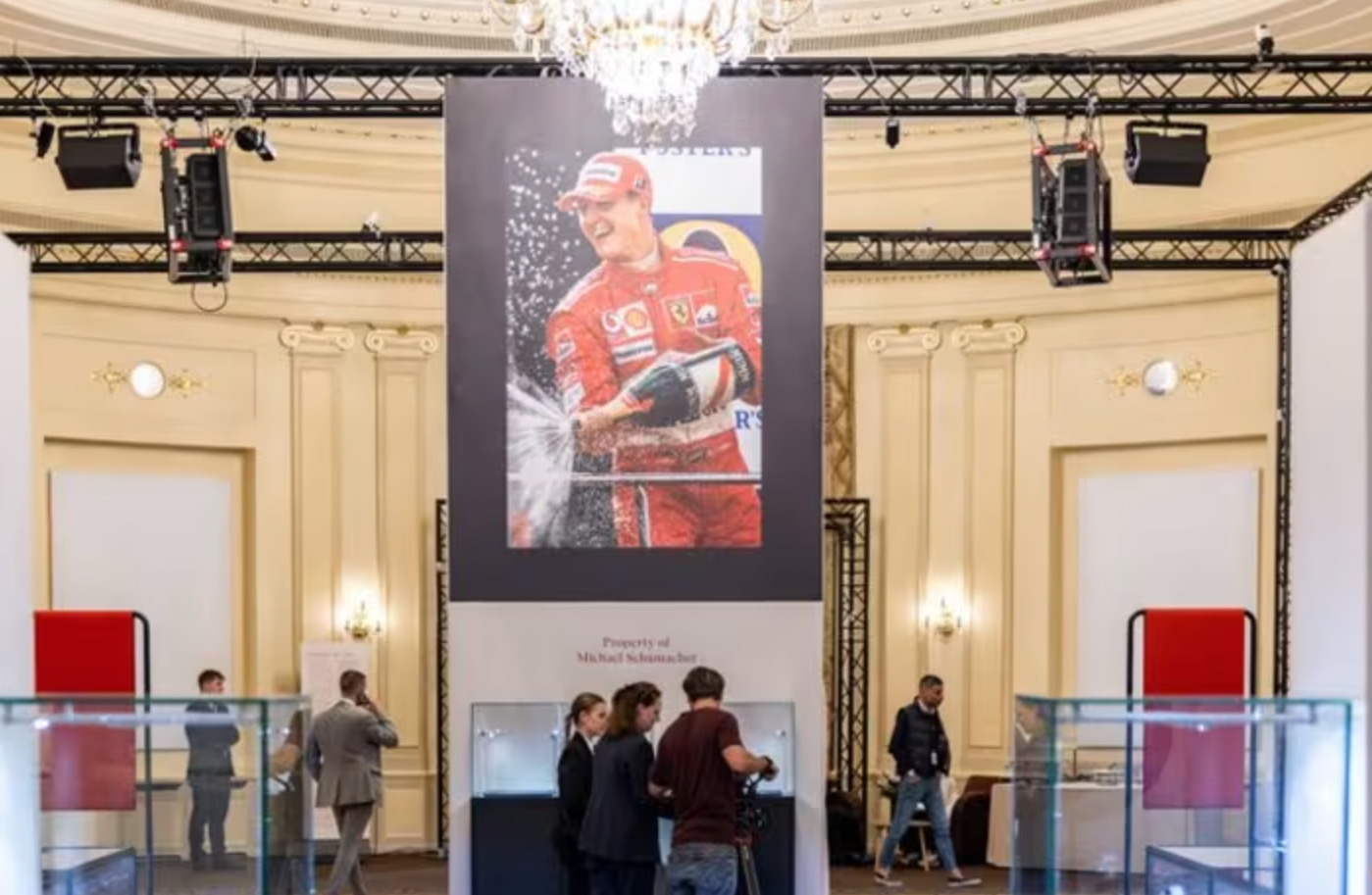 A poster of Michael Schumacher is shown during a Christie's media preview ahead of auction in Geneva, Switzerland, May 9, 2024. /Reuters