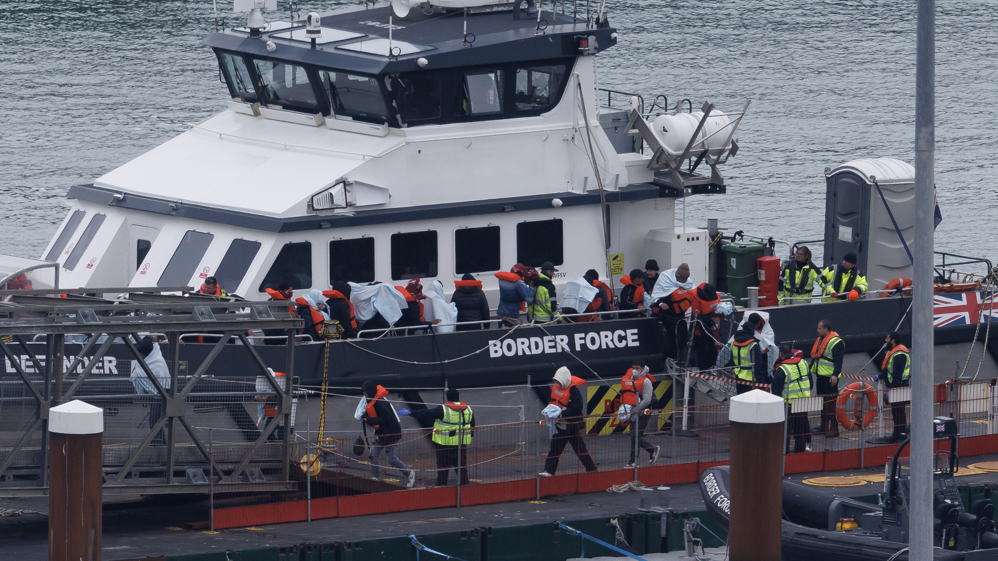 Migrants are brought into Dover Port after being picked up in the English Channel by the Border Force in Dover, England, May 8, 2024. /CFP