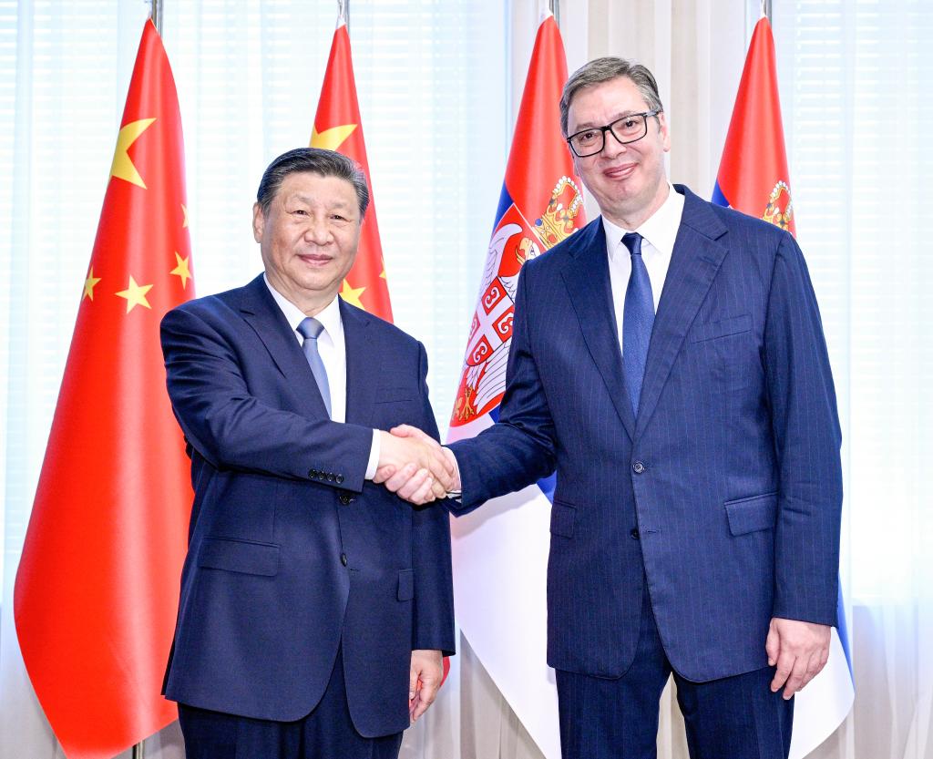 Chinese President Xi Jinping and Serbian President Aleksandar Vucic hold talks in Belgrade, Serbia, May 8, 2024. /Xinhua