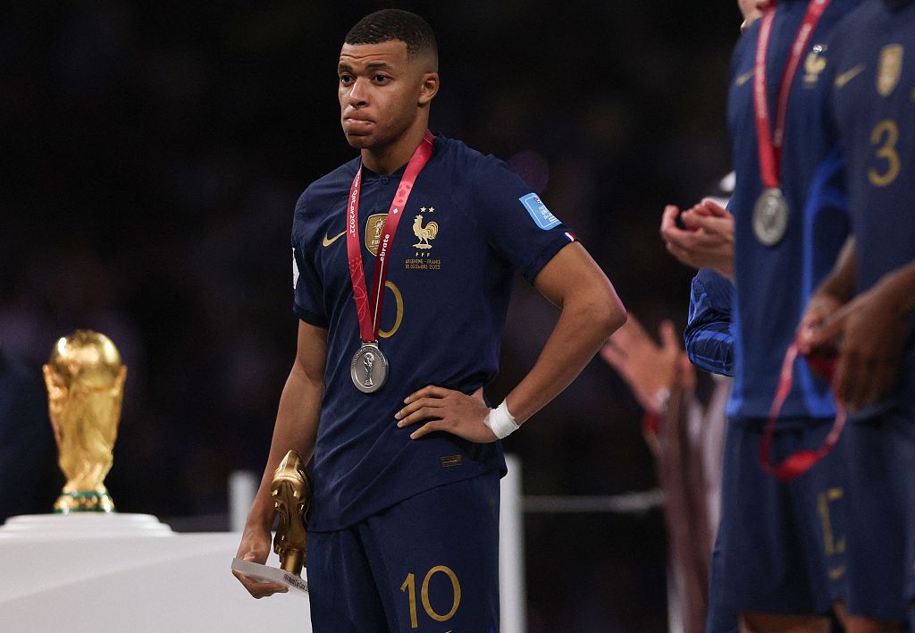 Kylian Mbappe of France looks on after the FIFA World Cup final loss to Argentina at Lusail Stadium in Lusail, Qatar, December 18, 2022. /CFP