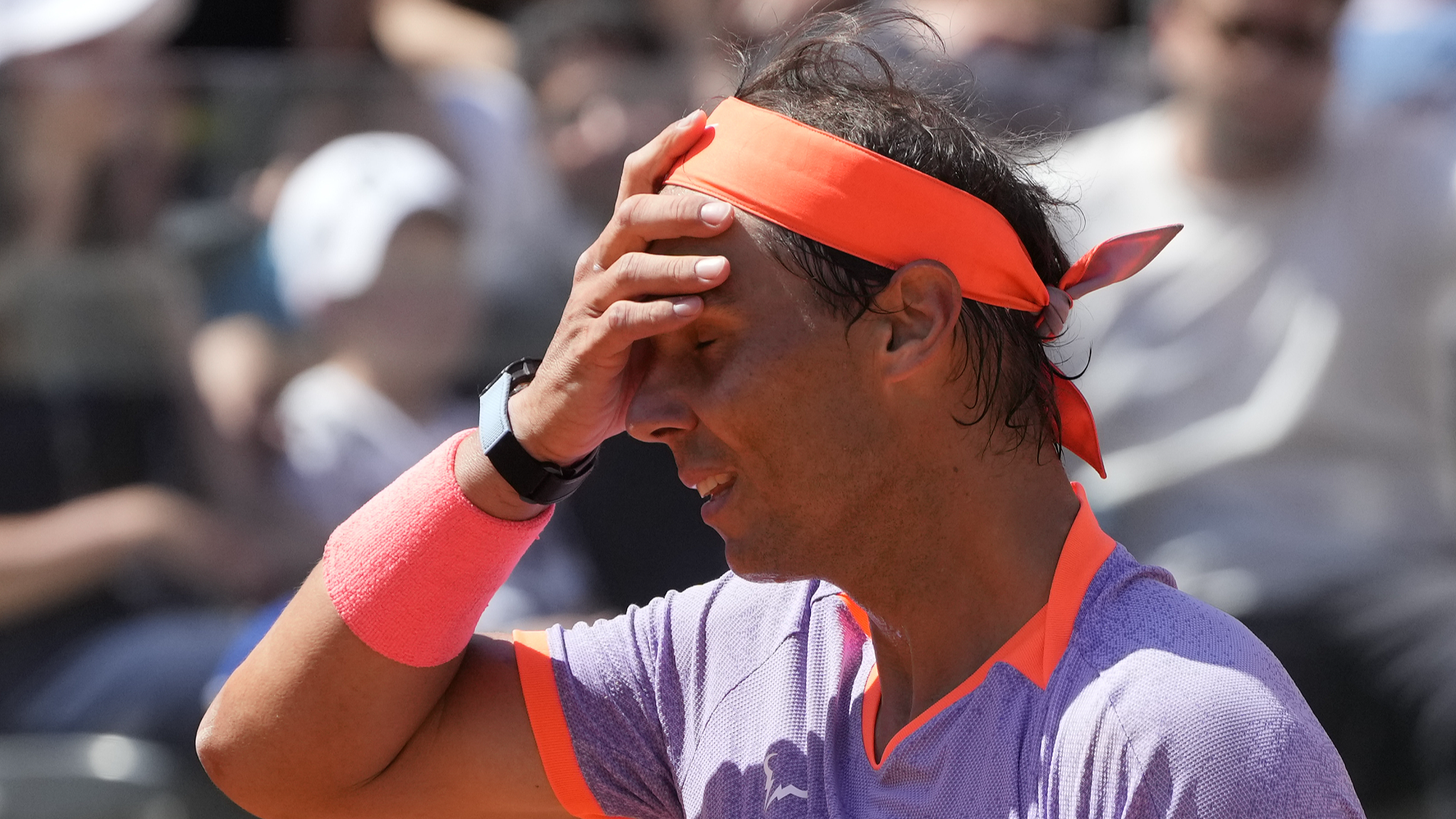 Rafael Nadal looks dejected during the Italian Open second round in Rome, Italy, May 11, 2024. /CFP