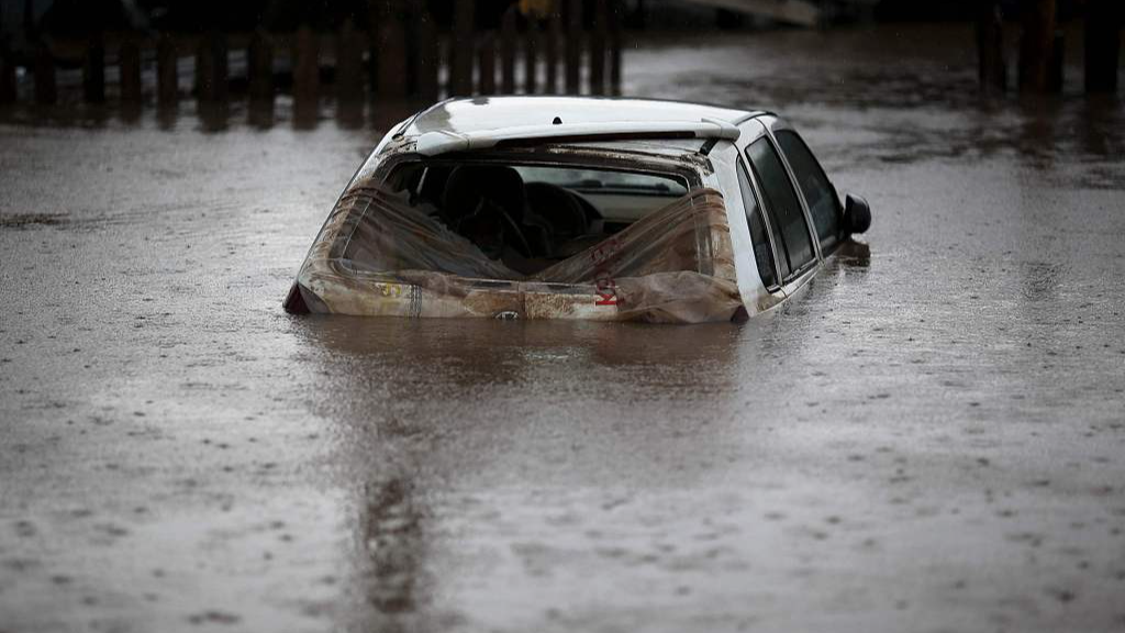 A car is seen under water in the Arquipelago neighborhood in Porto Alegre, Rio Grande do Sul state, Brazil on May 12, 2024. /CFP