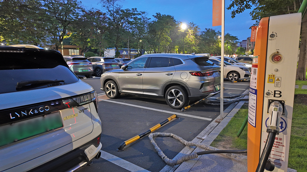 Several new energy vehicles are seen in a parking lot, Foshan City, south China's Guangdong Province, May 10, 2024. /CFP