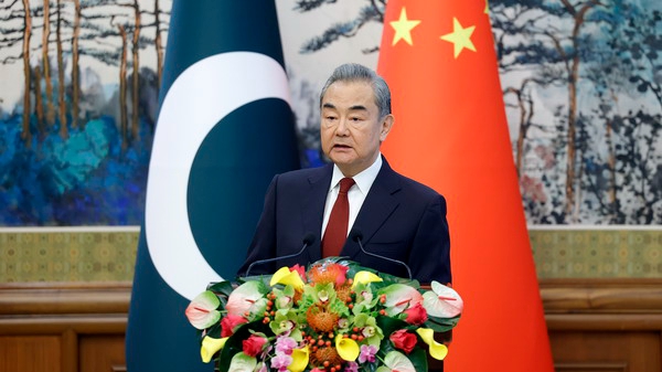 Chinese Foreign Minister Wang Yi speaks during a joint press conference with Pakistan's Deputy Prime Minister and Foreign Minister Mohammad Ishaq Dar in Beijing, China, May 15, 2024. /Chinese Foreign Ministry