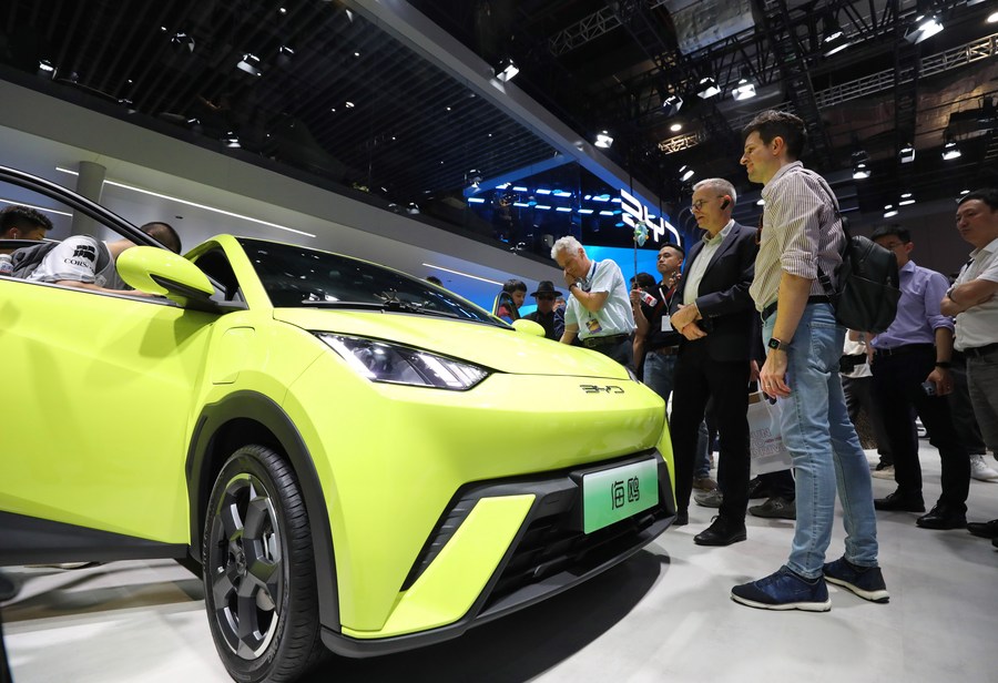A BYD Seagull is displayed at the 20th Shanghai International Automobile Industry Exhibition in Shanghai, east China, April 18, 2023. /Xinhua