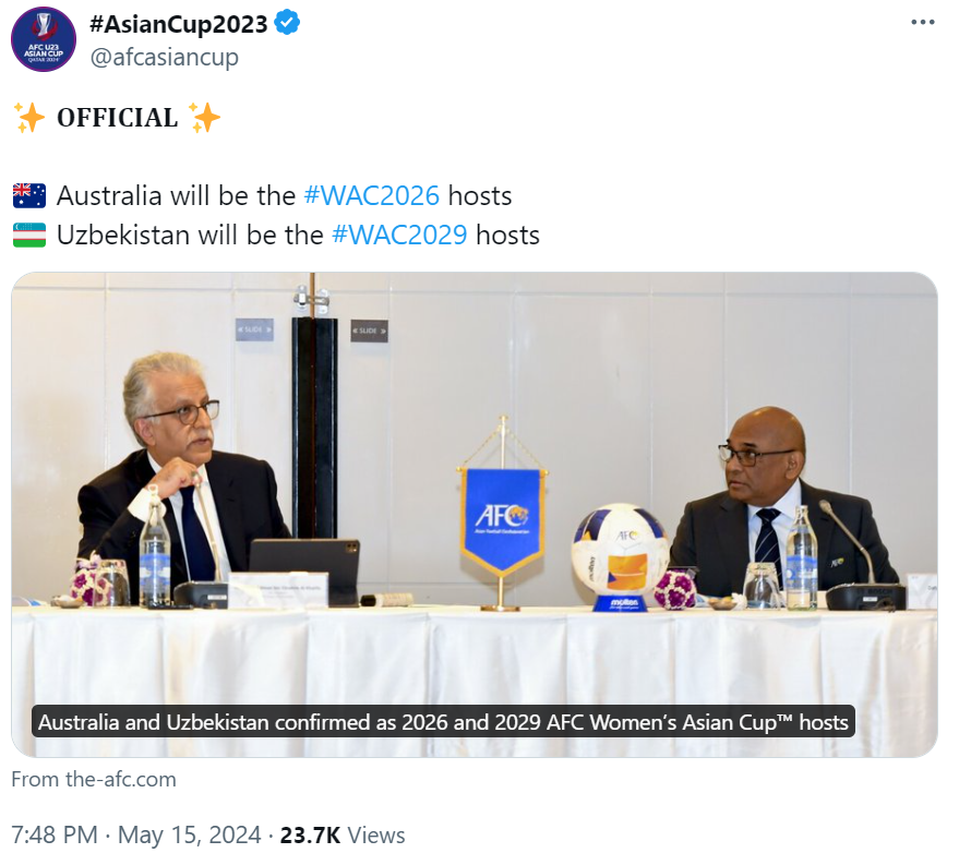 #AsianCup2023's tweet about the Women's Asian Cup hosts for 2026 and 2029. /@afcasiancup 