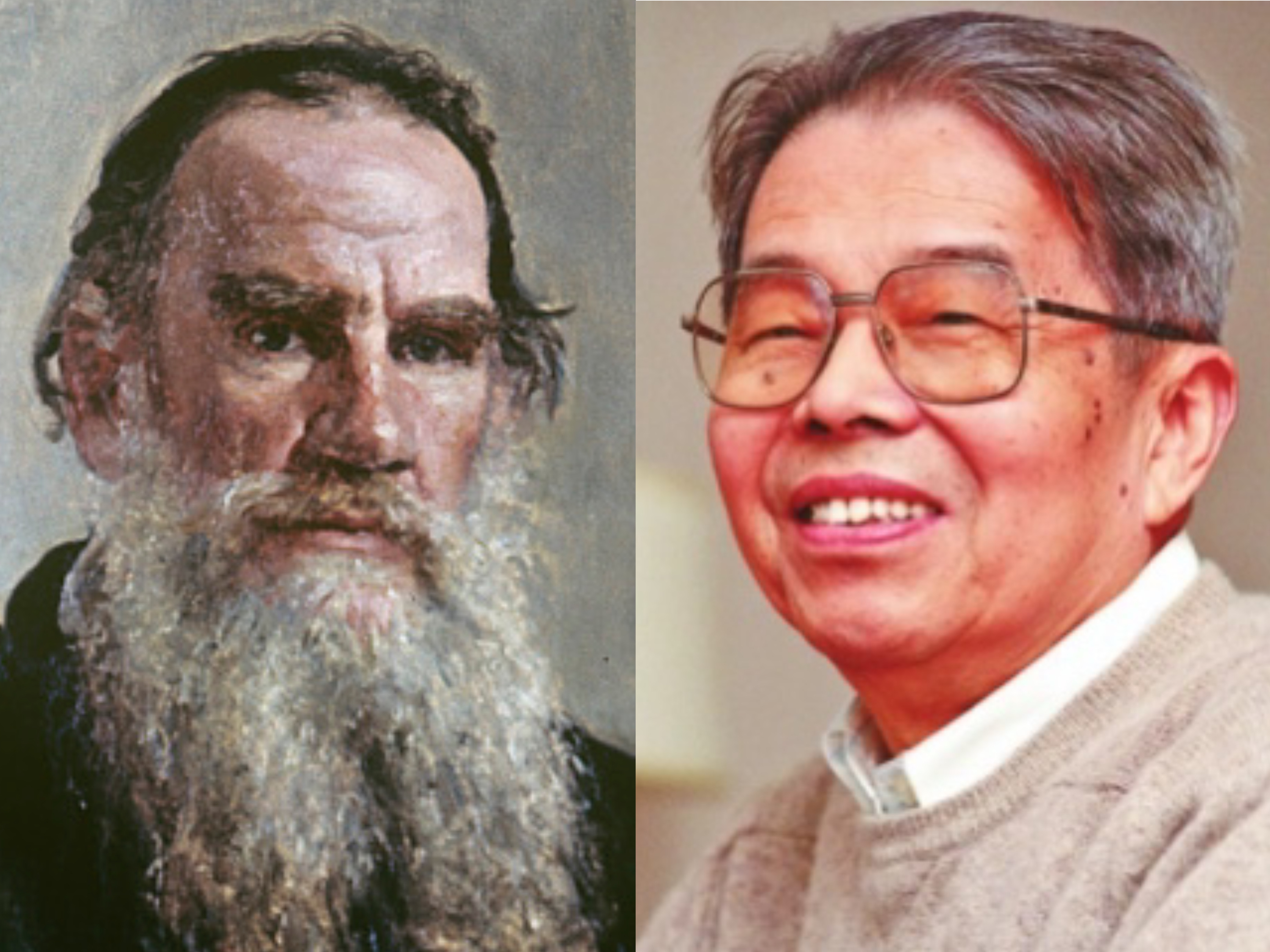 File photos of Leo Tolstoy and Sheng Junfeng, known by the pen name Cao Ying, who translated the Russian author's works into Chinese. /CGTN