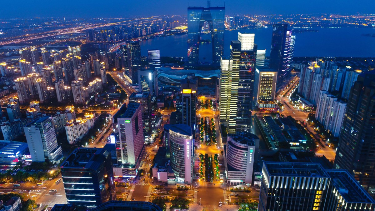 Night view of the China-Singapore Suzhou Industrial Park. /Xinhua