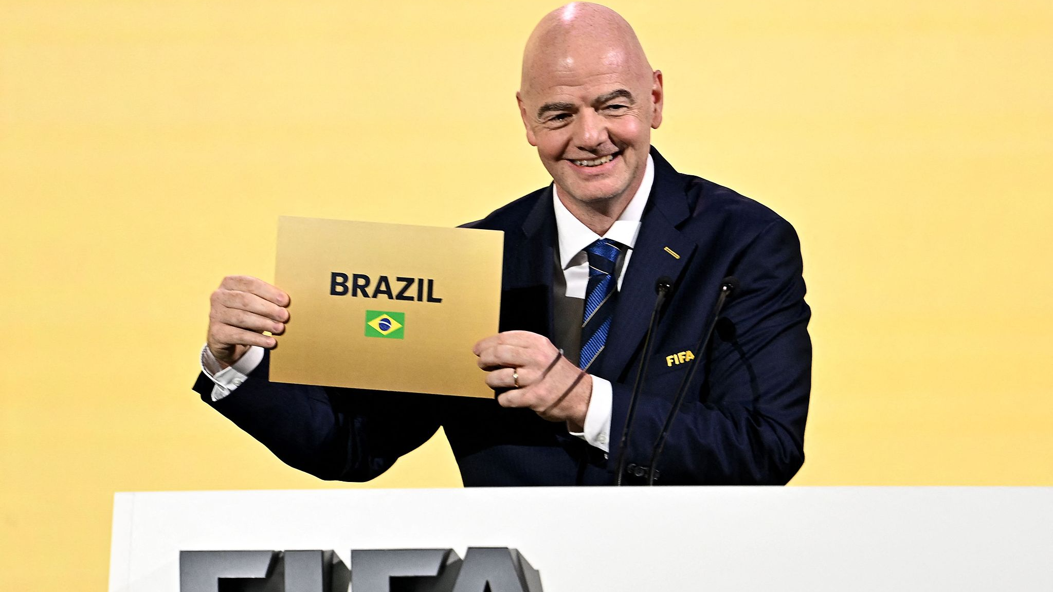 FIFA President Gianni Infantino announces Brazil will host the 2027 Women's World Cup in Bangkok, Thailand, May 17, 2024. /CFP