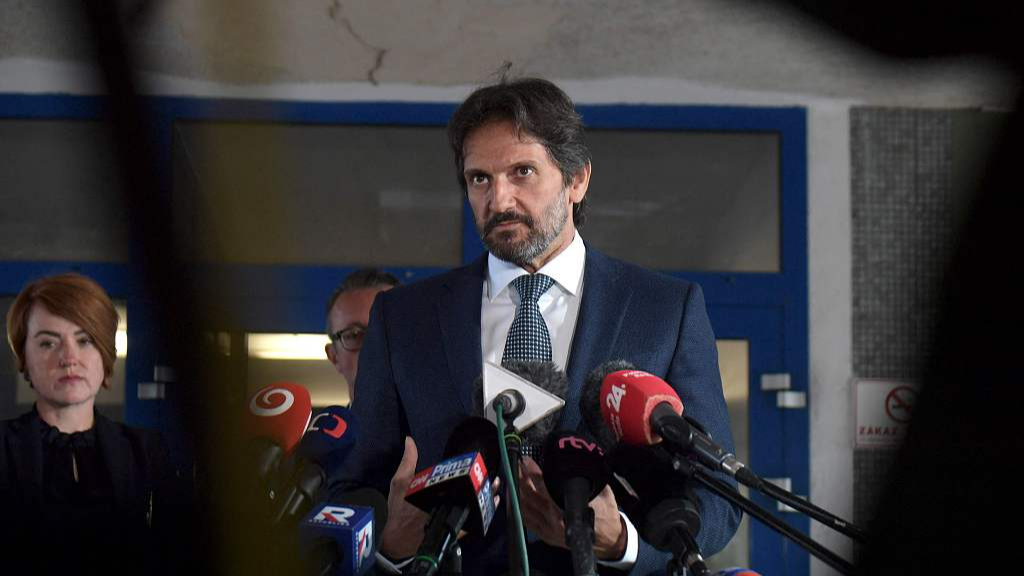 Slovakia's Deputy Prime Minister Robert Kaliniak addresses a press conference in front of the hospital where Prime Minister Robert Fico is being treated after he was shot 