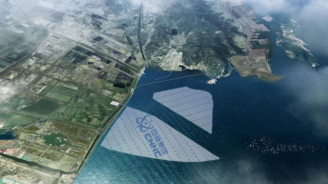 A render of the 200-megawatts offshore photovoltaic project, Lianyungang City, east China's Jiangsu Province. /CNNC