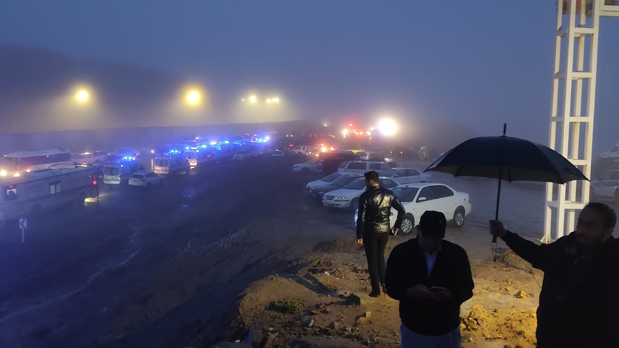 Medical and rescue teams from the Iranian town of Verzegan arrive at the accident site, May 19, 2024. /CFP