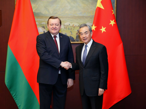 The Chinese Foreign Minister Wang Yi shakes hands with his Belarusian counterpart Sergei Aleinik on the sidelines of a meeting of the Shanghai Cooperation Organization Council of Ministers of Foreign Affairs in Astana, capital of Kazakhstan, May 20, 2024. /Chinese Foreign Ministry