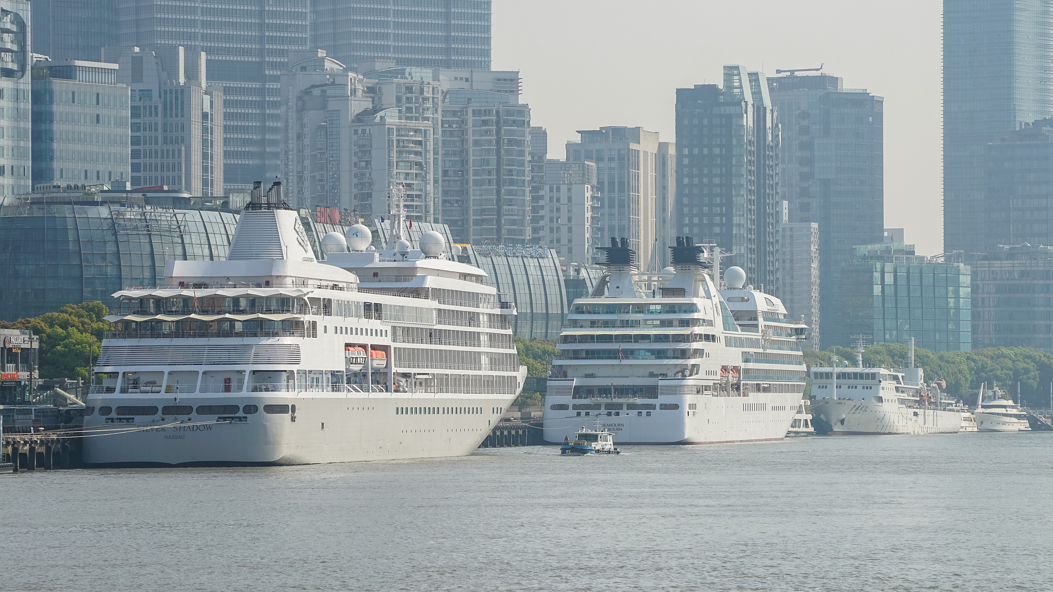 Two international cruise ships dock at a port in Shanghai, China, April 9, 2024. /CFP 